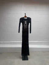 Backless Lace Dress with Cut Outs and Long Train