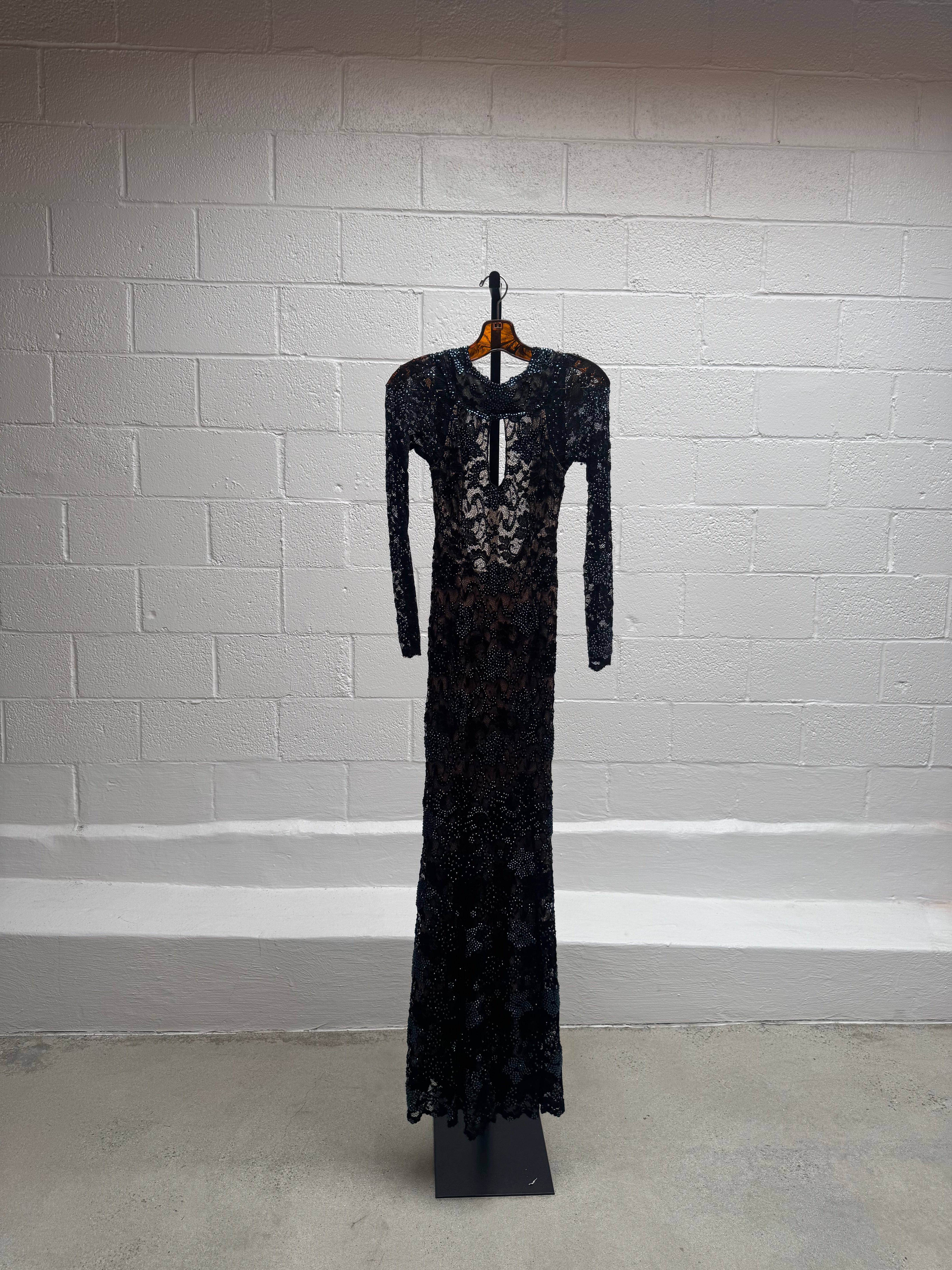 Backless Lace Dress with Cut Outs and Long Train