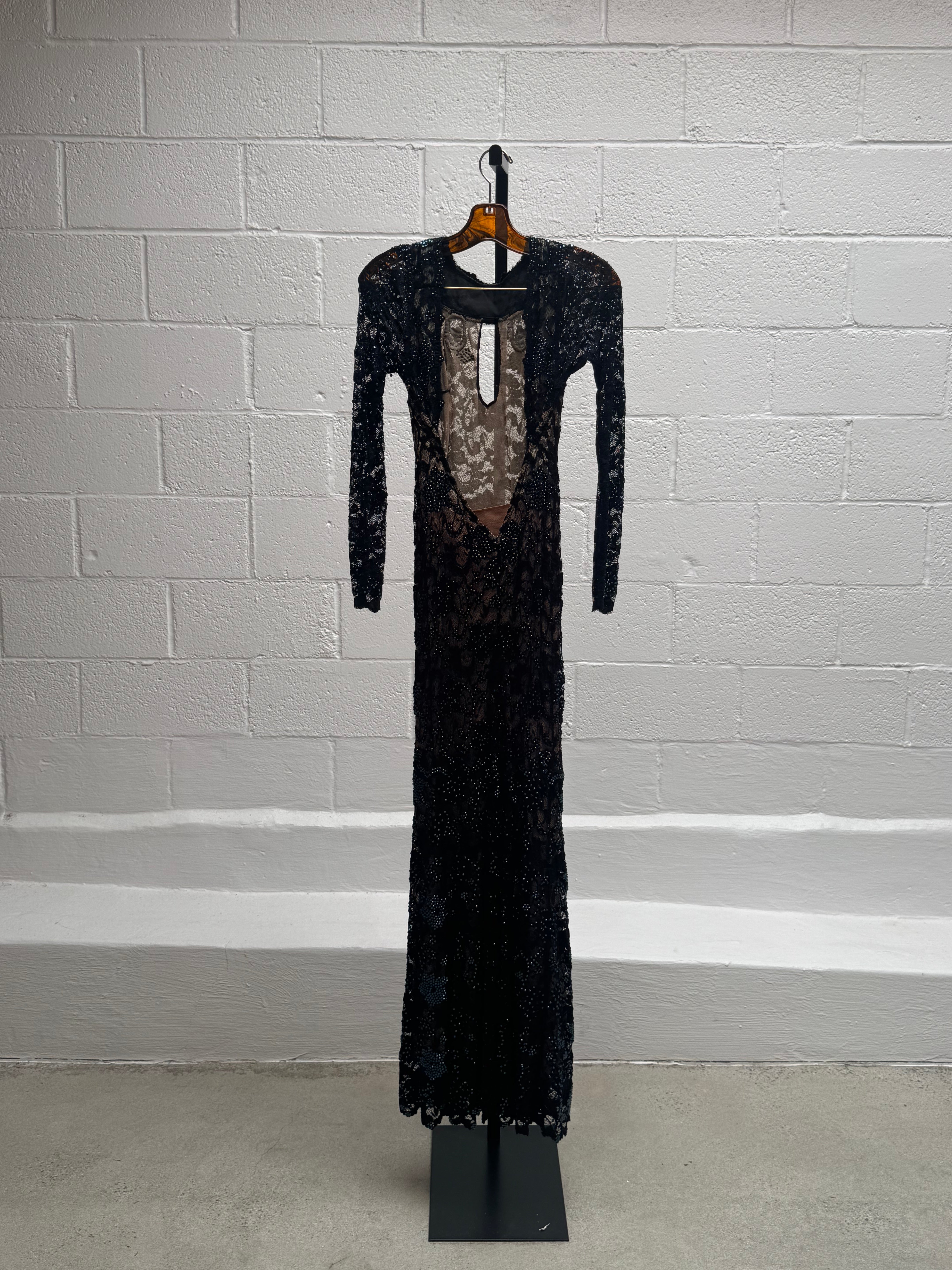 Backless Lace Dress with Cut Outs and Long Train