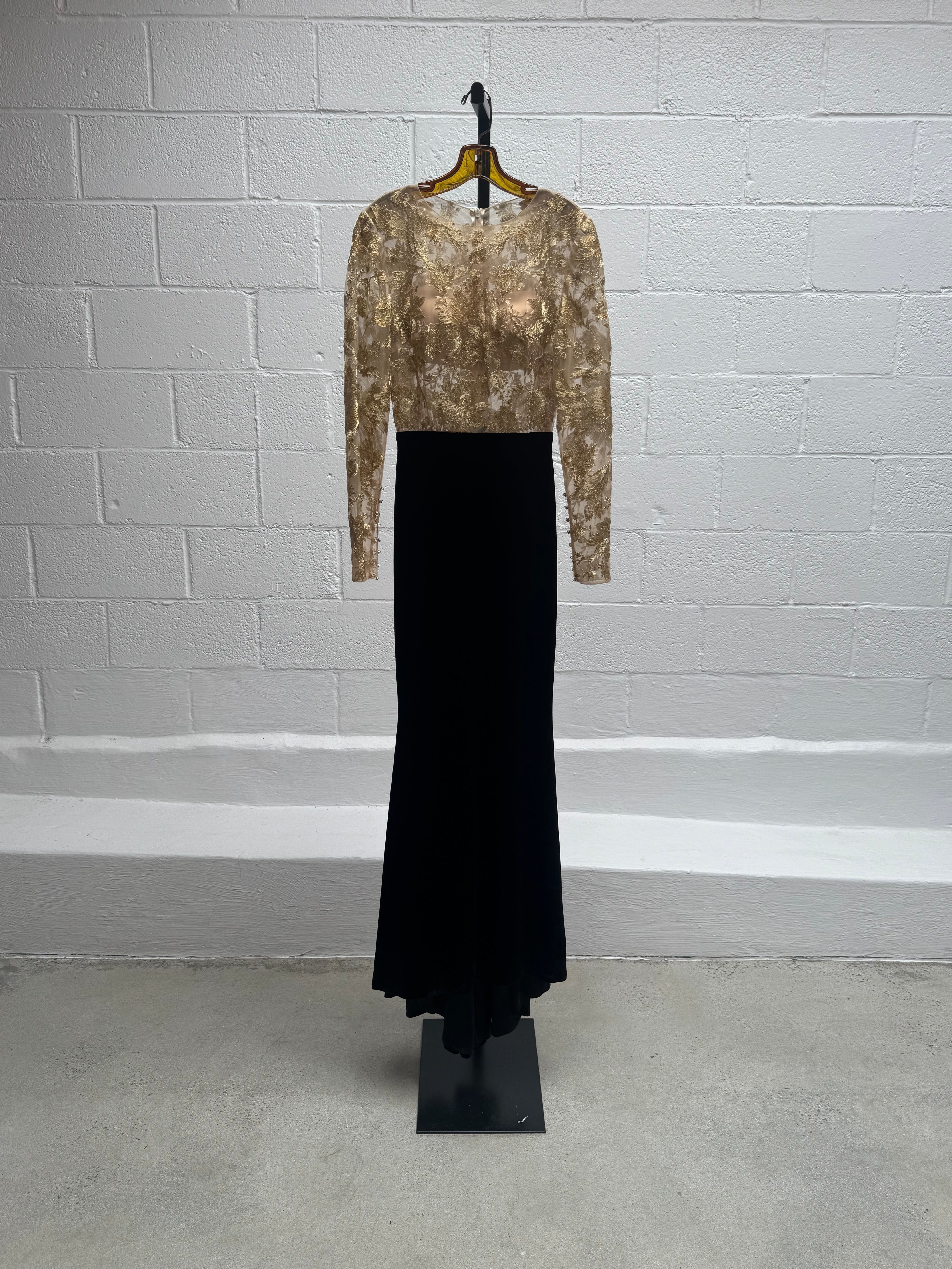 Gold Lace and Black Velvet Gown