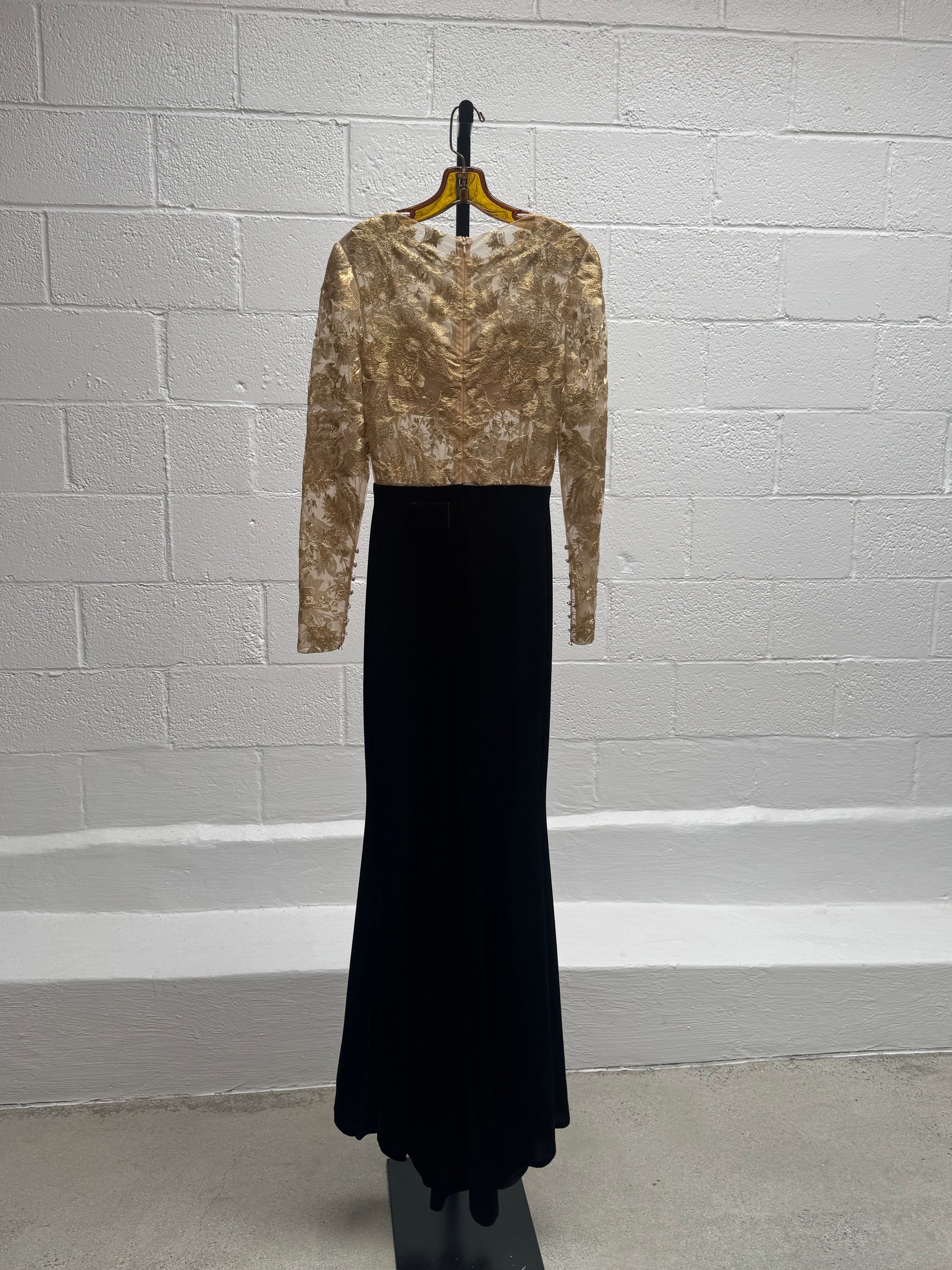 Gold Lace and Black Velvet Gown