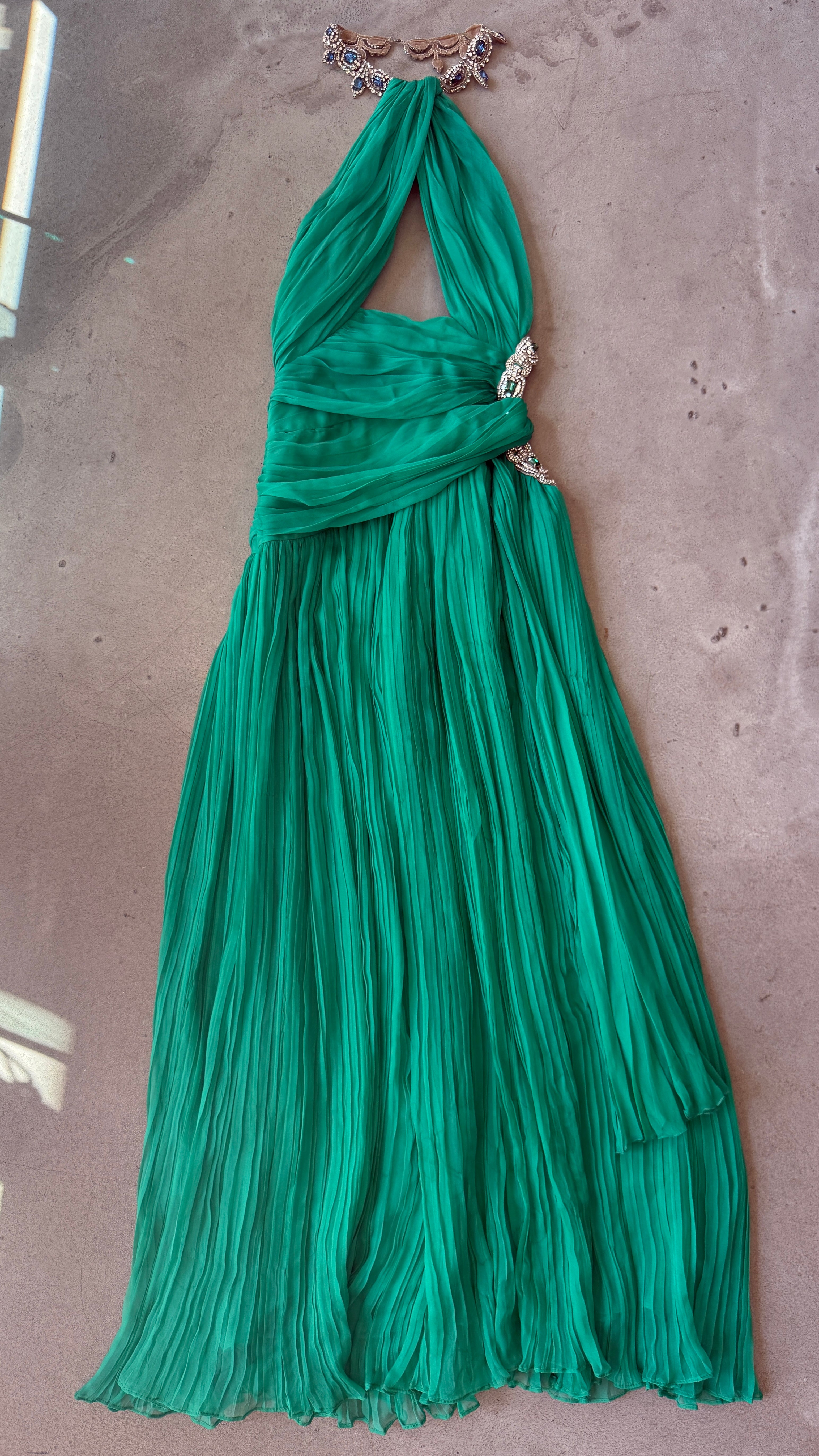 Moschino Green Pleated Maxi Dress