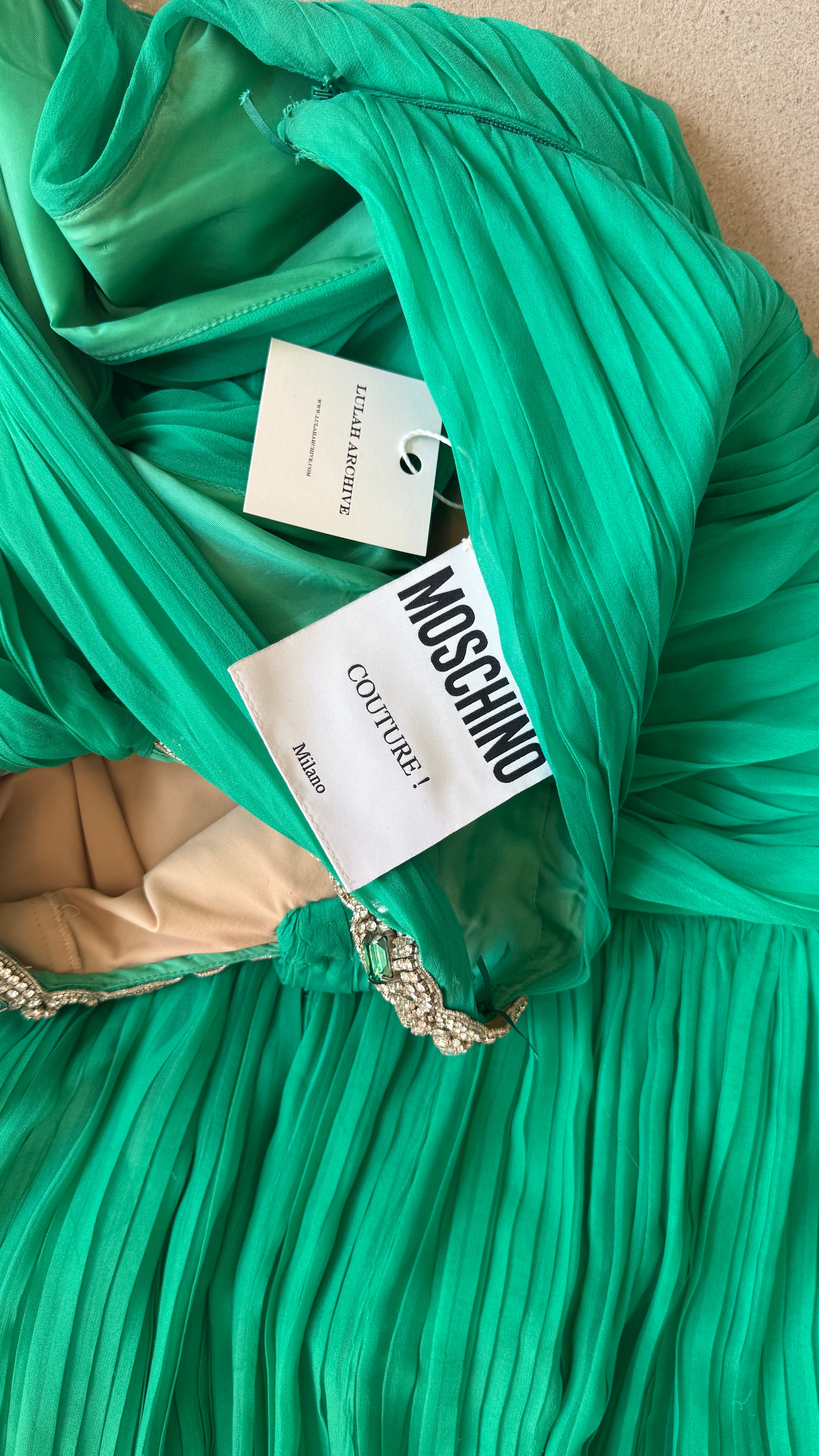Moschino Green Pleated Maxi Dress