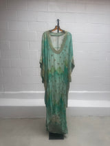 Aqua Caftan with Gold Thread