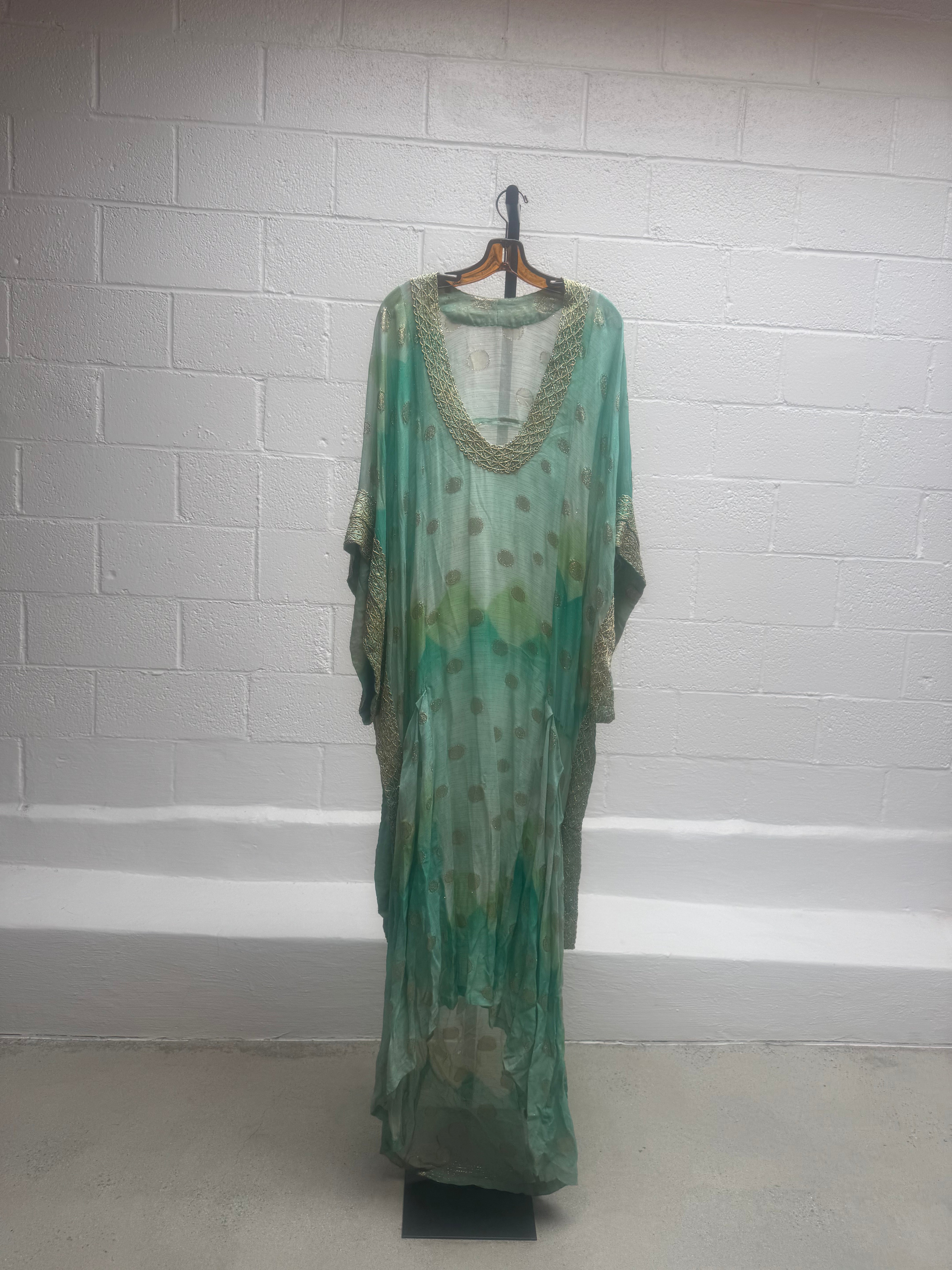Aqua Caftan with Gold Thread