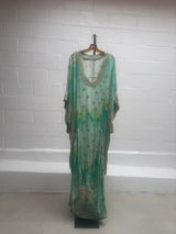 Aqua Caftan with Gold Thread