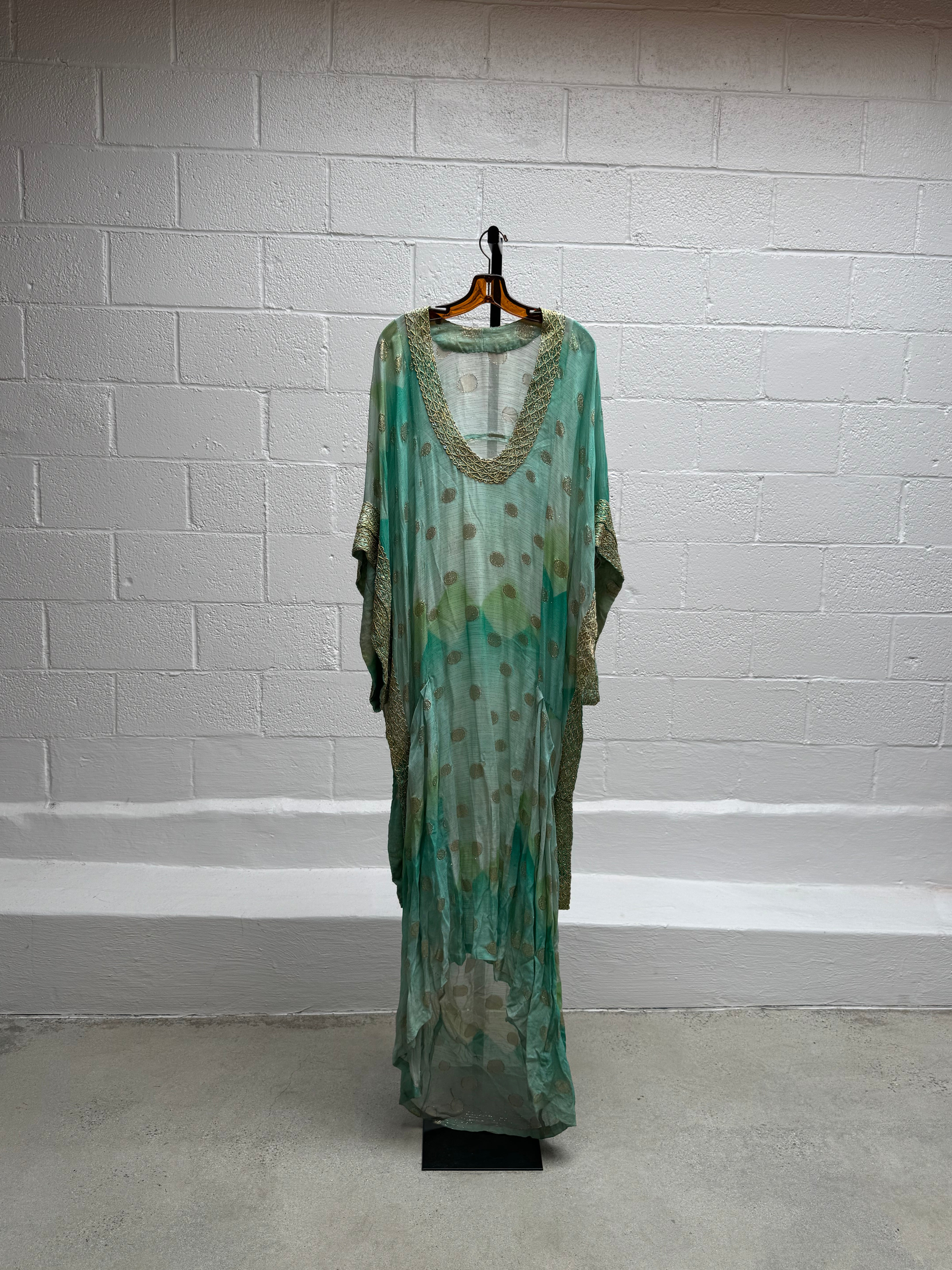 Aqua Caftan with Gold Thread