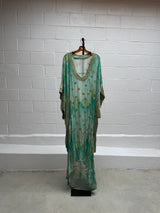 Aqua Caftan with Gold Thread