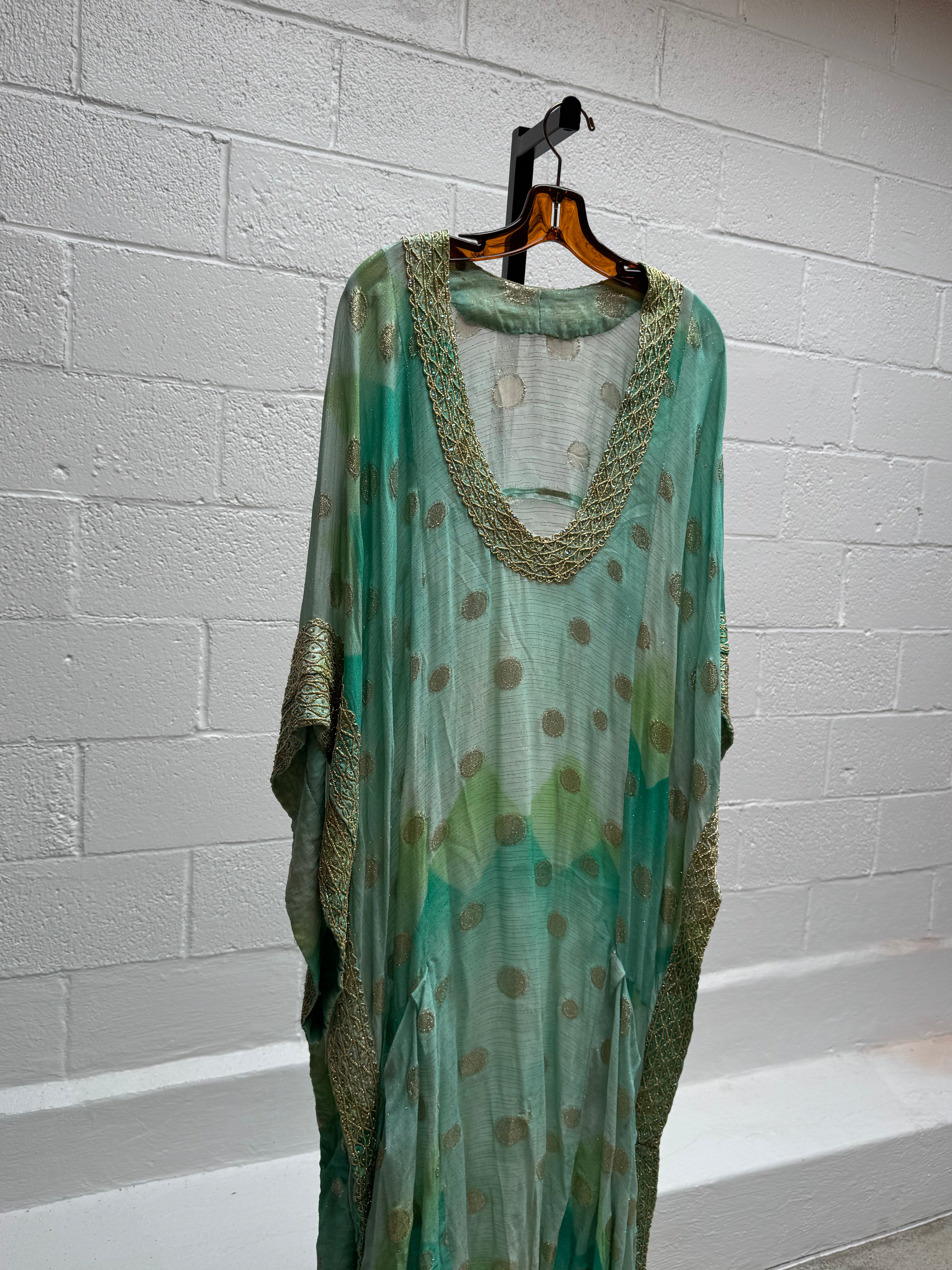 Aqua Caftan with Gold Thread