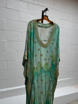 Aqua Caftan with Gold Thread
