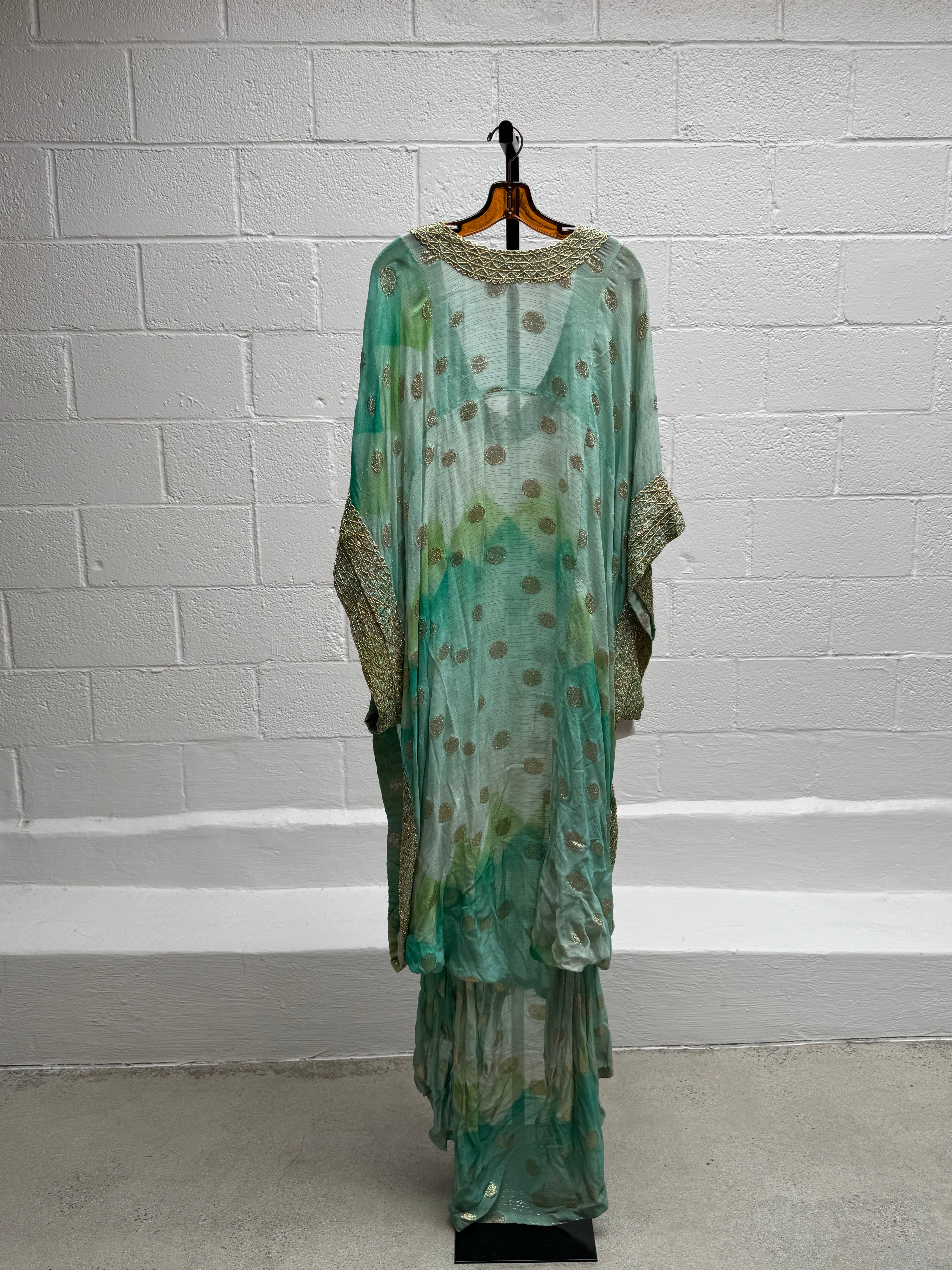 Aqua Caftan with Gold Thread