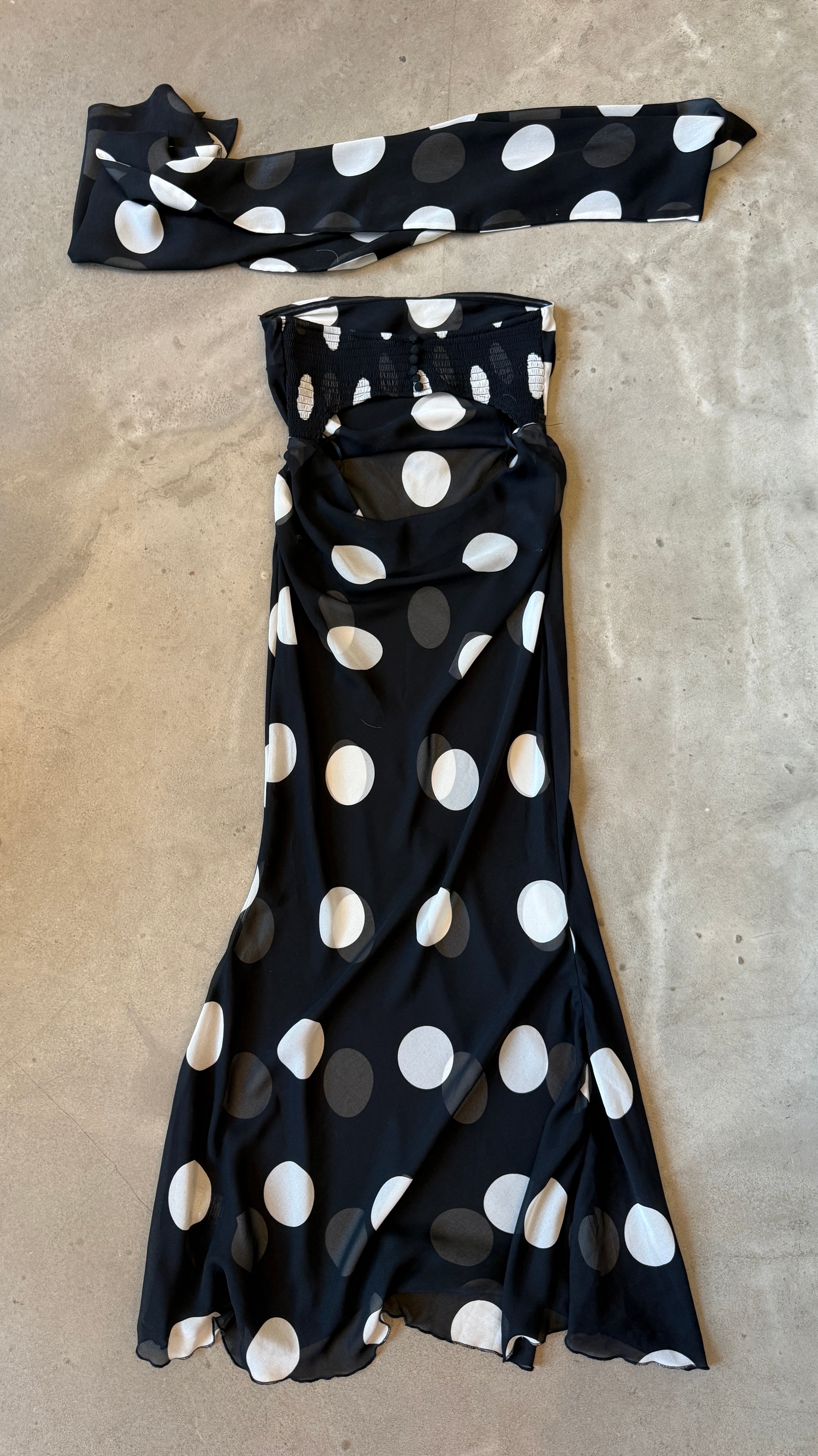 Polka-Dot Sheer Maxi Dress & Scarf Set