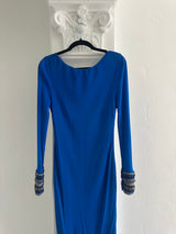 Elegant Long Sleeve Blue Maxi Dress  with Embellished  Cuffs