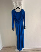 Elegant Long Sleeve Blue Maxi Dress  with Embellished  Cuffs