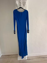 Elegant Long Sleeve Blue Maxi Dress  with Embellished  Cuffs