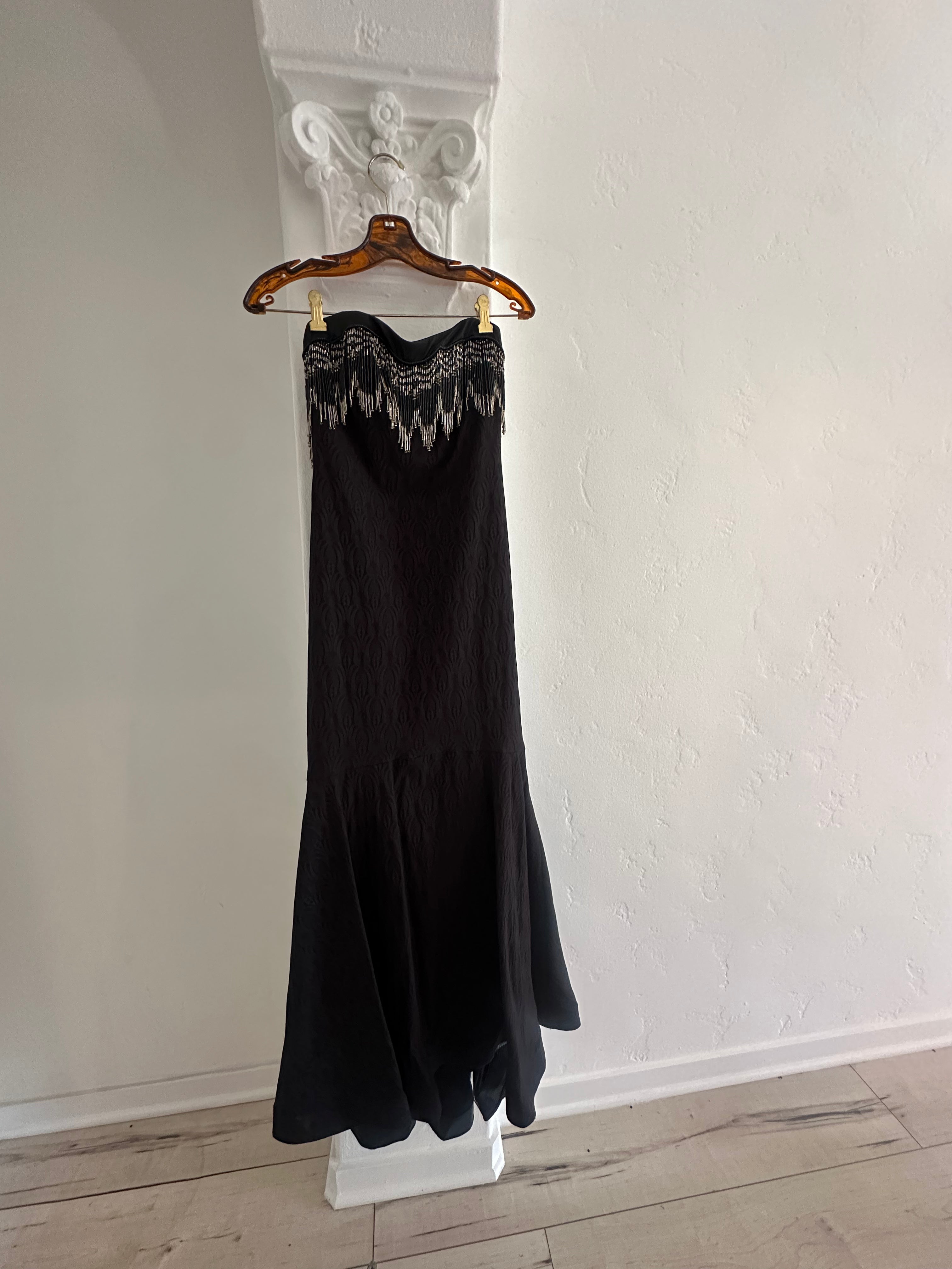 Strapless Black Mermaid Maxi Dress with Decorative Bodice (10)