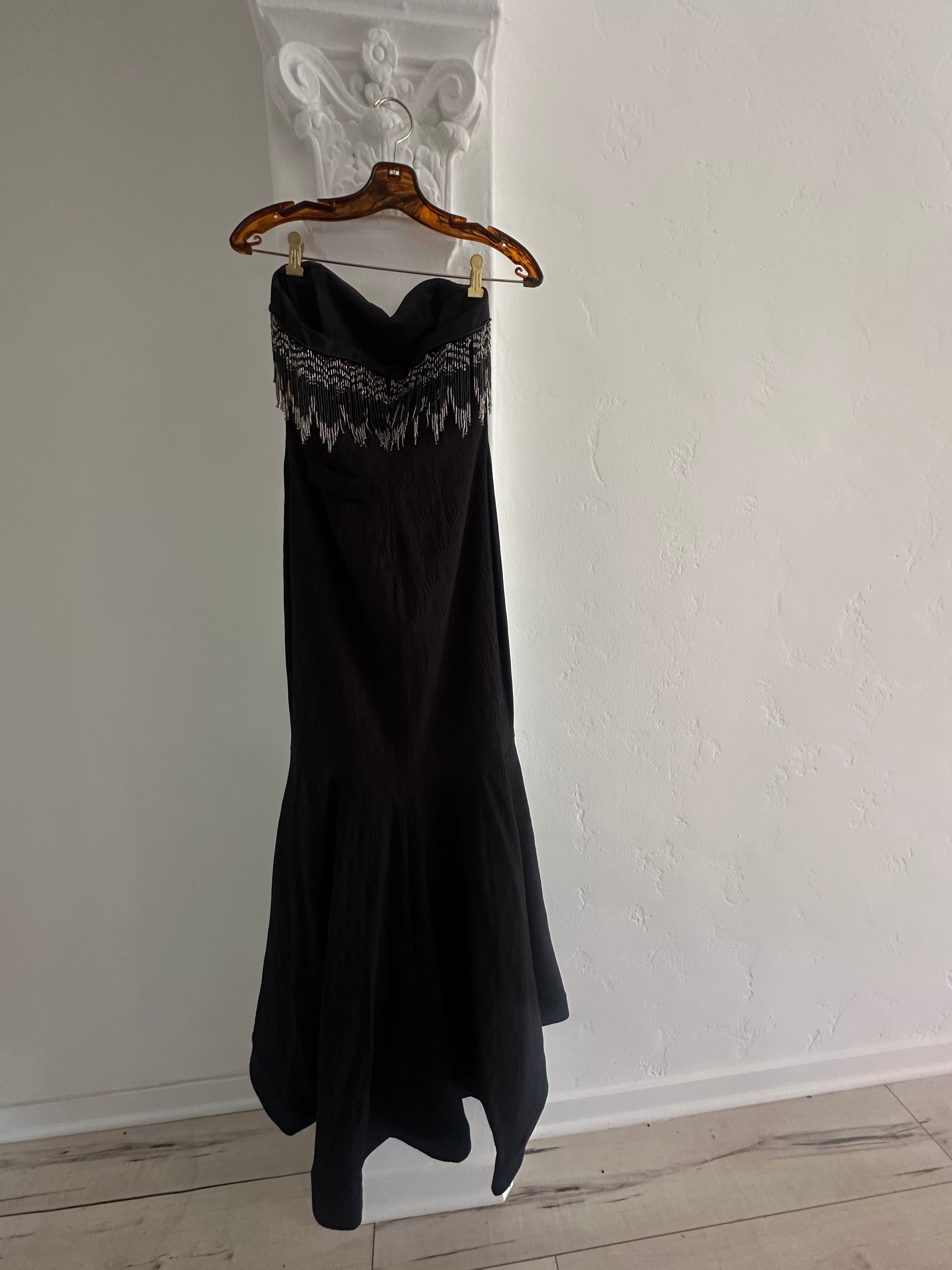 Strapless Black Mermaid Maxi Dress with Decorative Bodice (10)