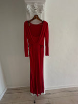 Elegant Long Sleeve Red Maxi Dress with Beaded Floral Accents