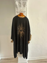 Black Kaftan with Intricate Sunburst Embroidery