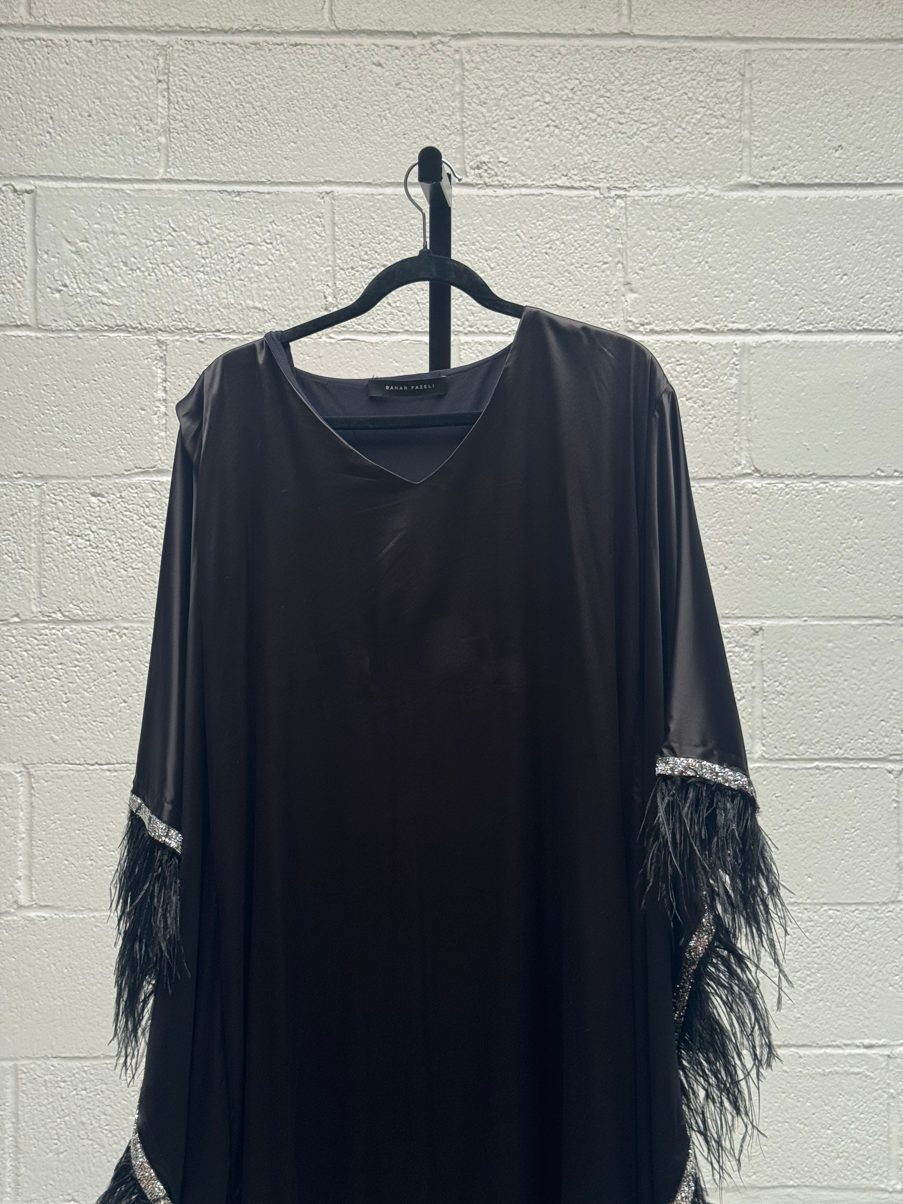 Silk Rhinestone and Feather Caftan
