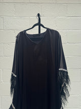 Silk Rhinestone and Feather Caftan