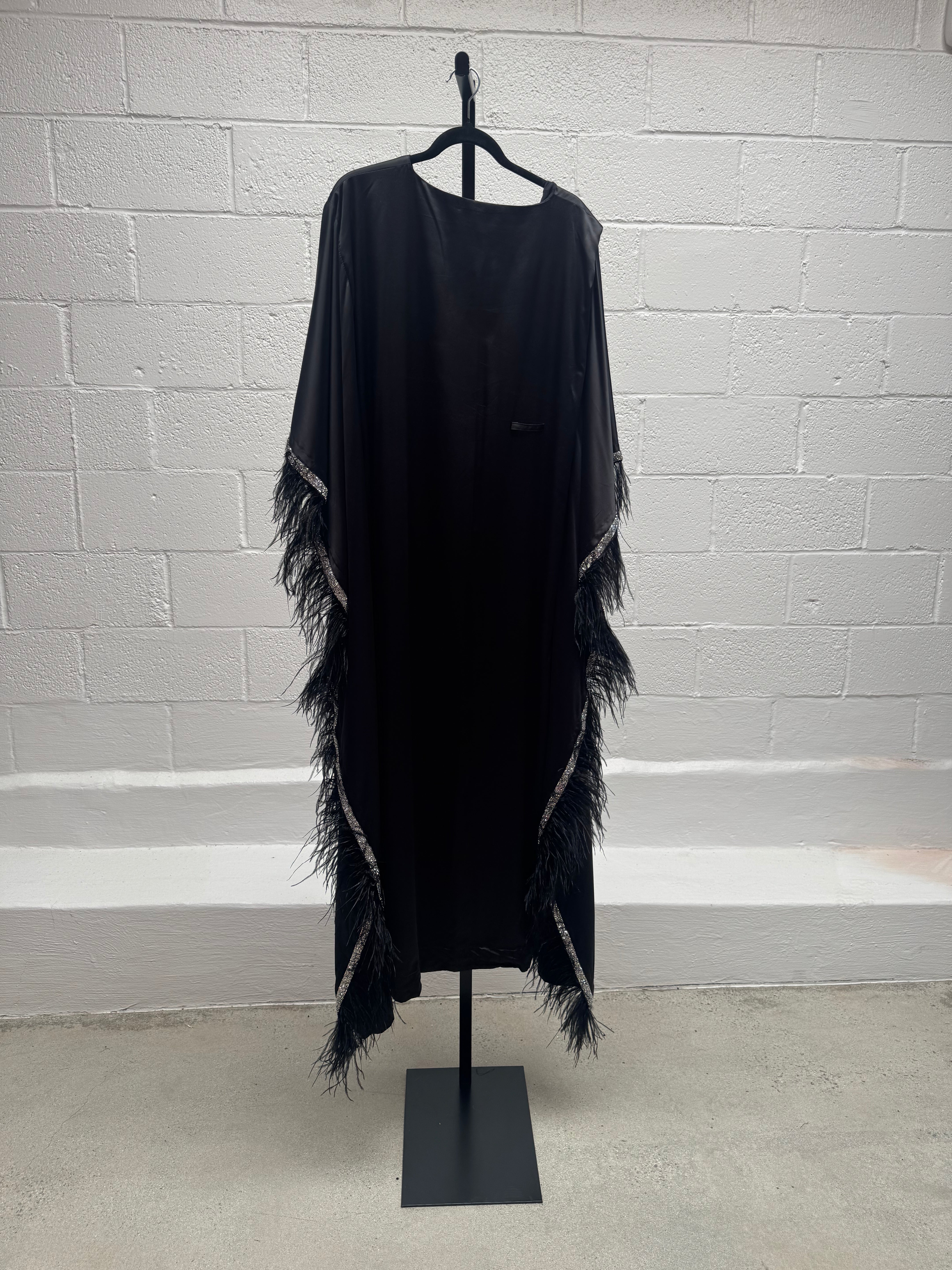 Silk Rhinestone and Feather Caftan