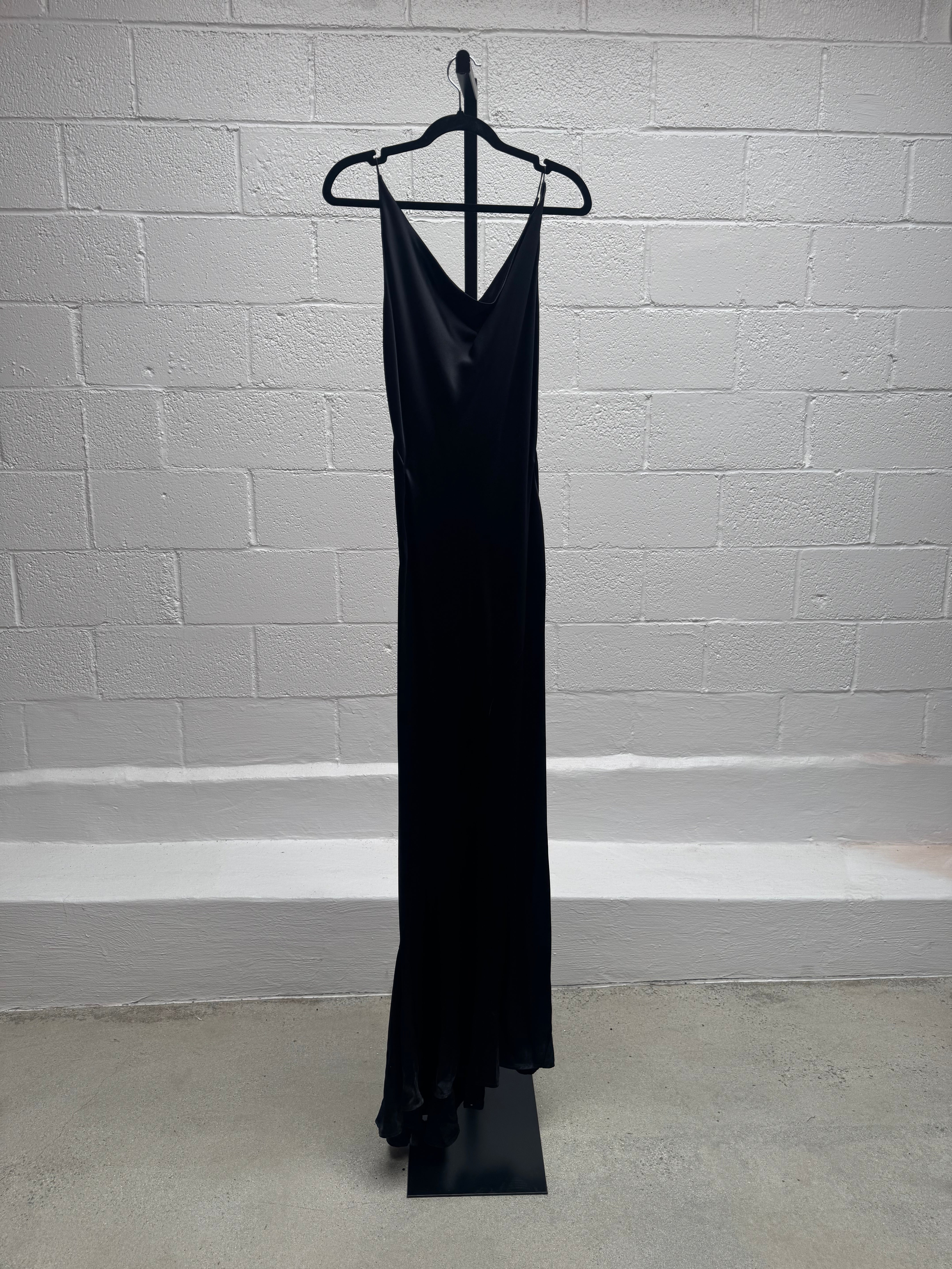 Liquid Black Bias Cut Silk Dress with Train