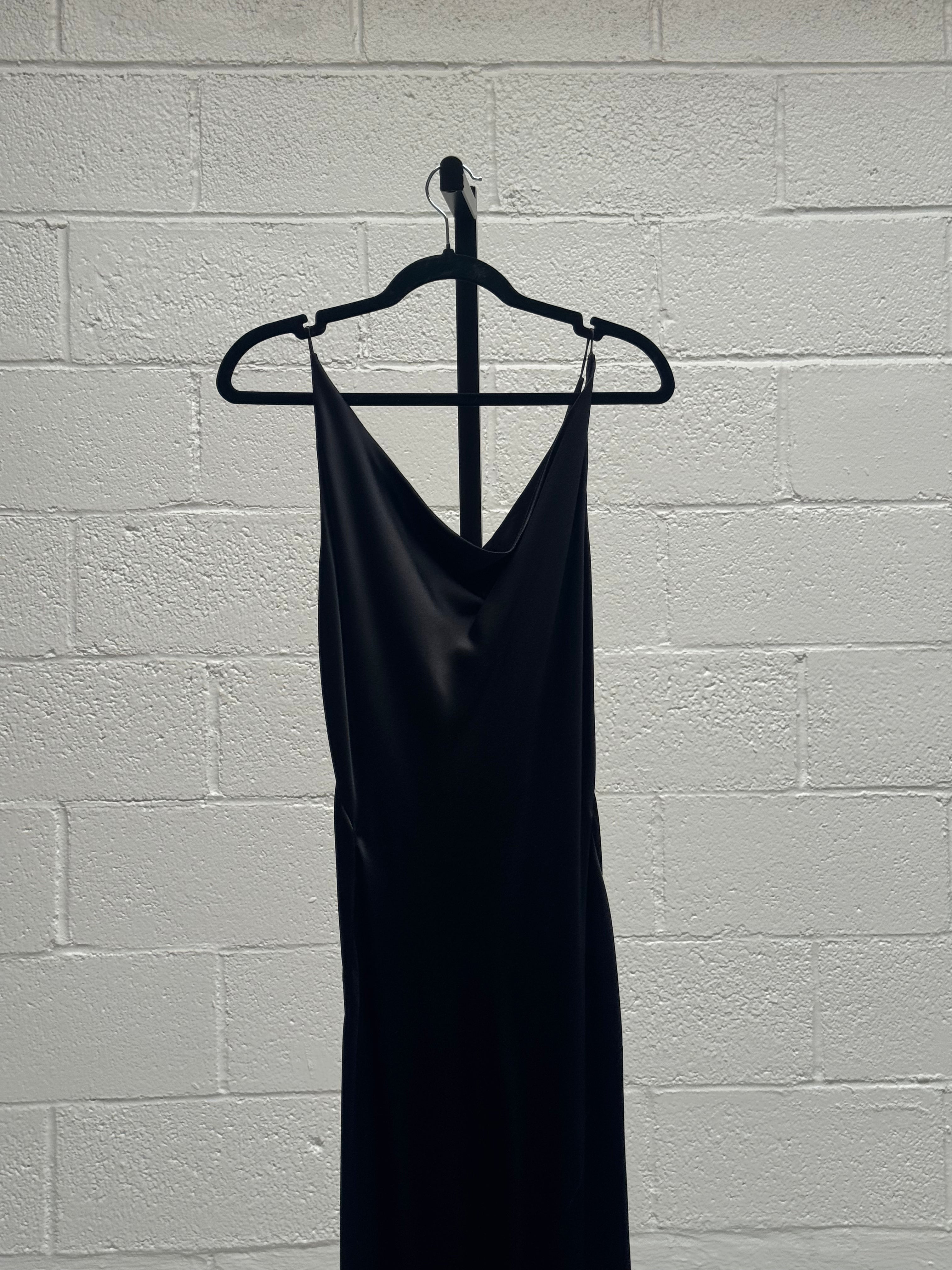 Liquid Black Bias Cut Silk Dress with Train