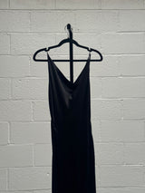 Liquid Black Bias Cut Silk Dress with Train