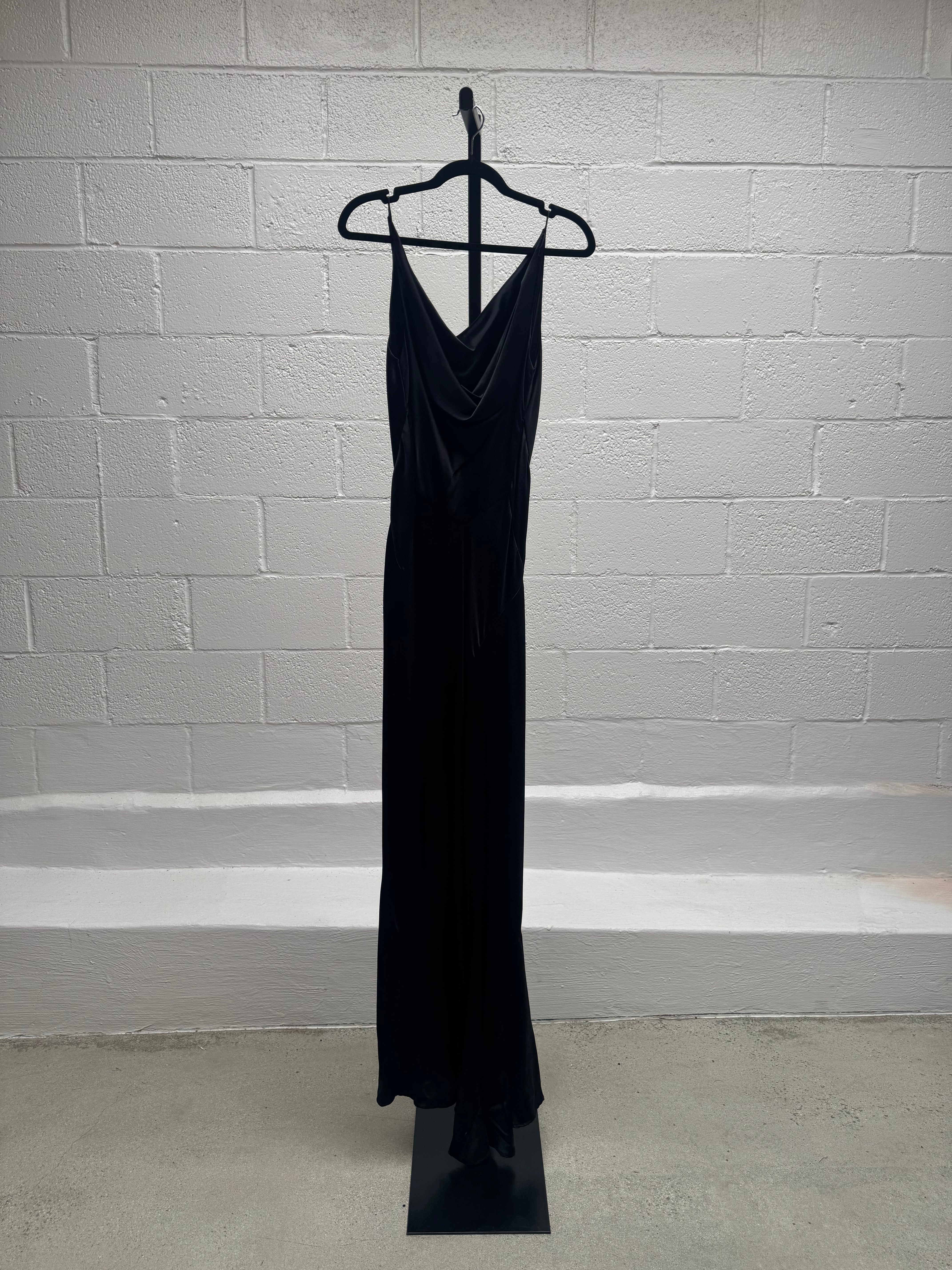 Liquid Black Bias Cut Silk Dress with Train