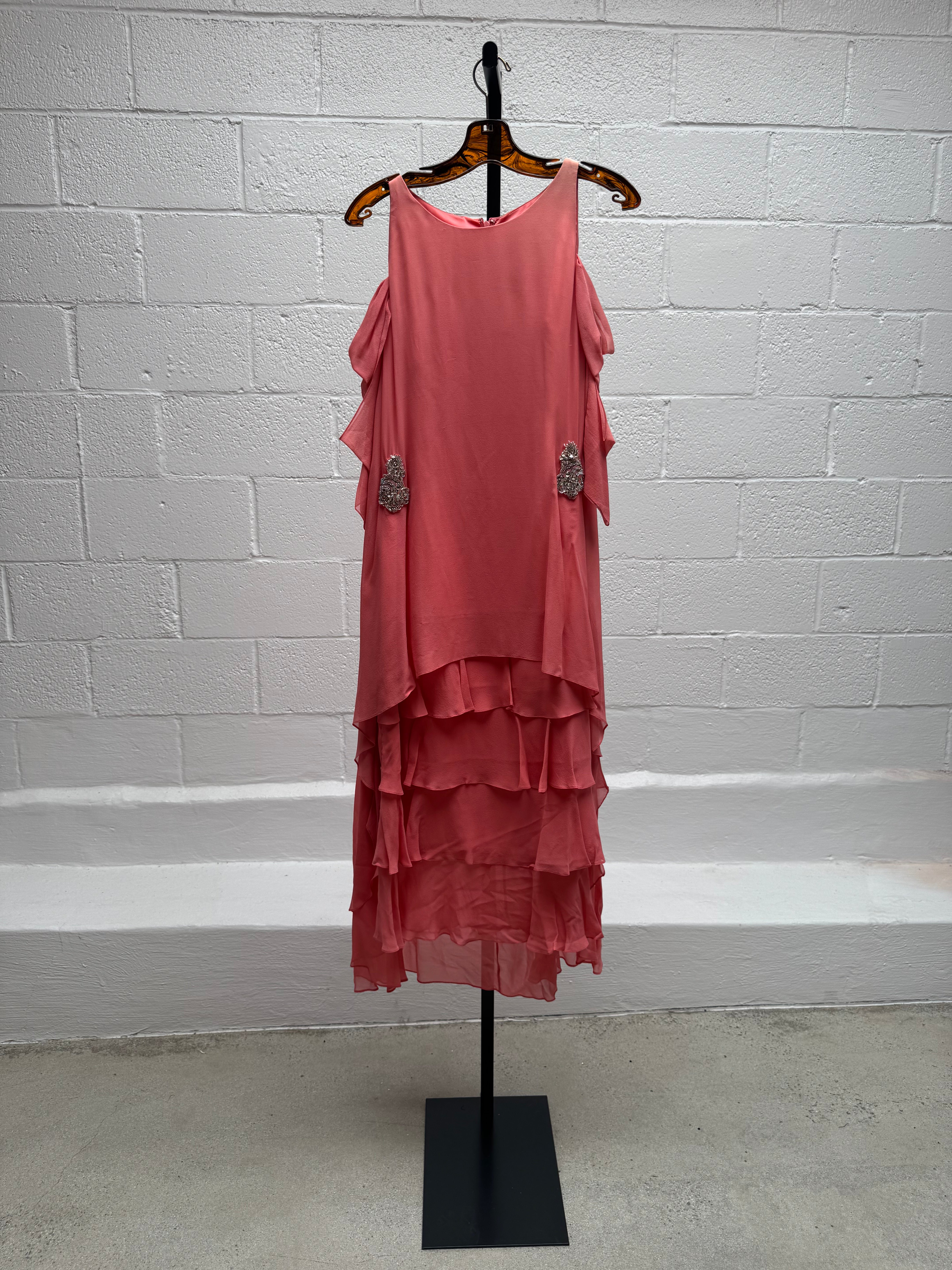 Coral Dress with Rhinestone Sequins