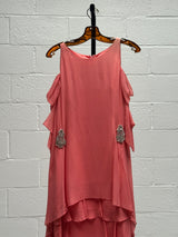 Coral Dress with Rhinestone Sequins