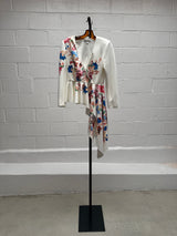 Fluted Asymetrical Jacket with Floral Detail
