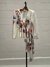 Fluted Asymetrical Jacket with Floral Detail