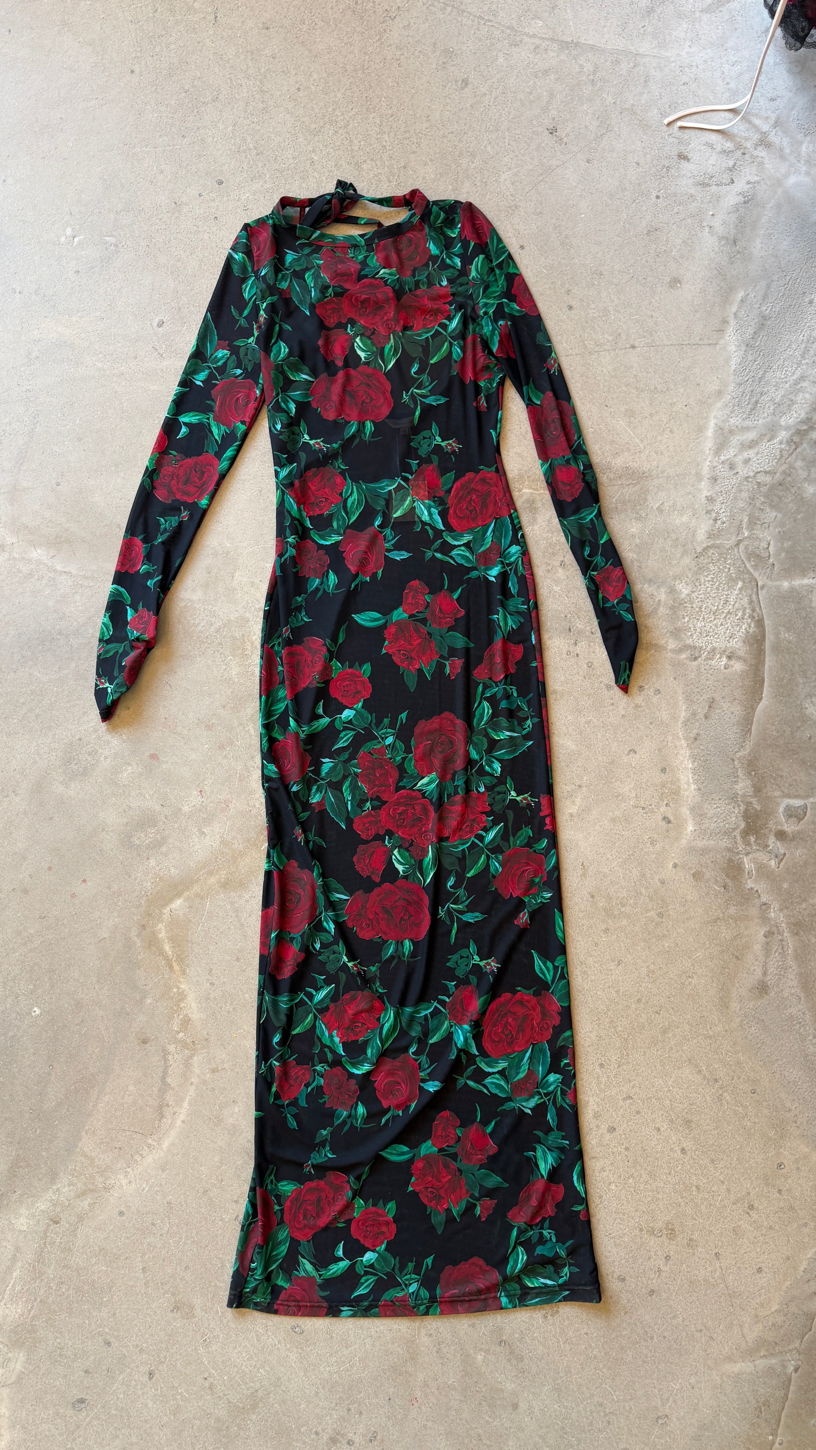 Miro "Selene" Black Rose Dress
