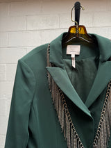Green Jacket and Pant Set with Rhinestone Fringe