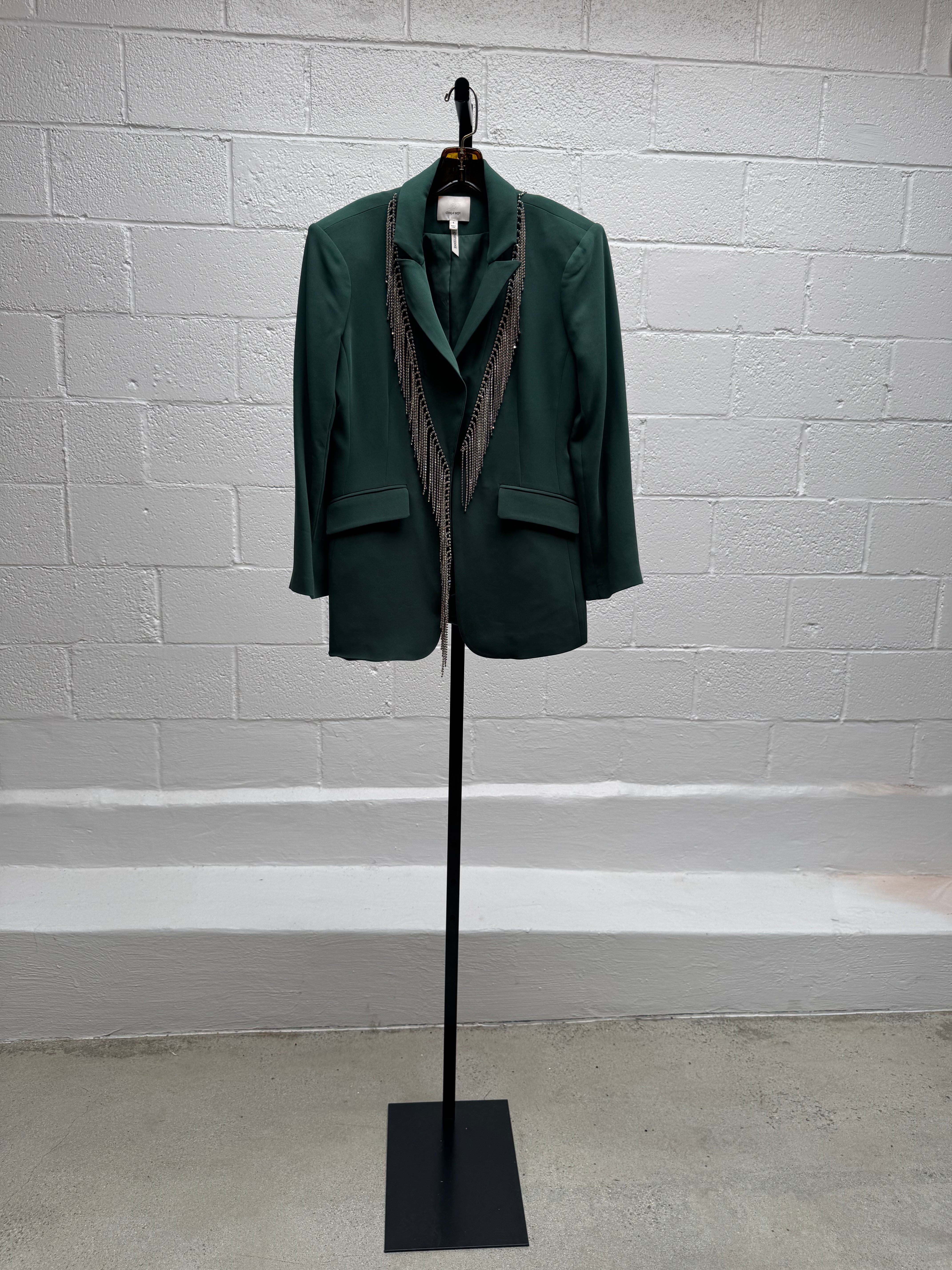 Green Jacket and Pant Set with Rhinestone Fringe