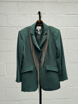 Green Jacket and Pant Set with Rhinestone Fringe