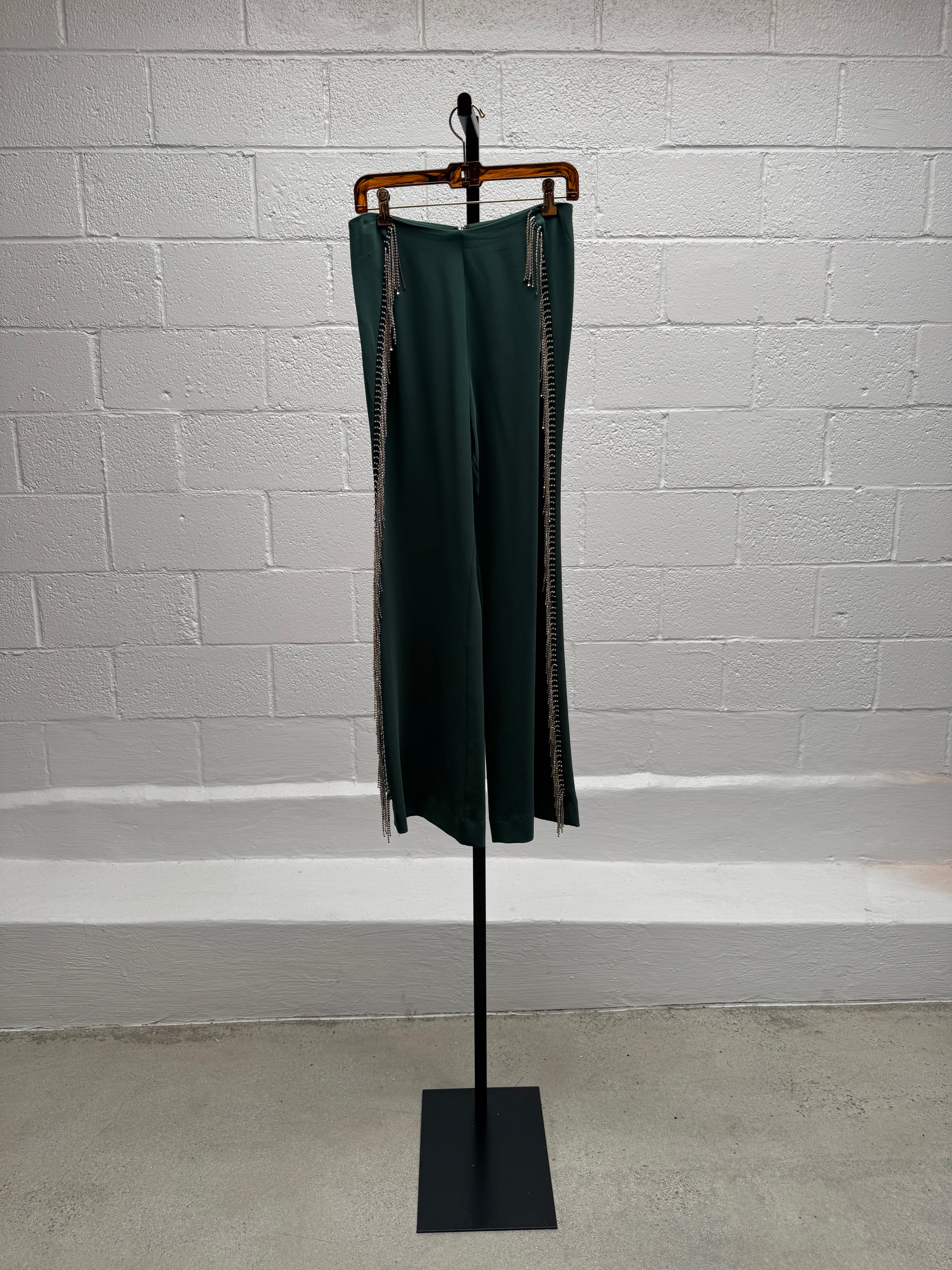 Green Jacket and Pant Set with Rhinestone Fringe