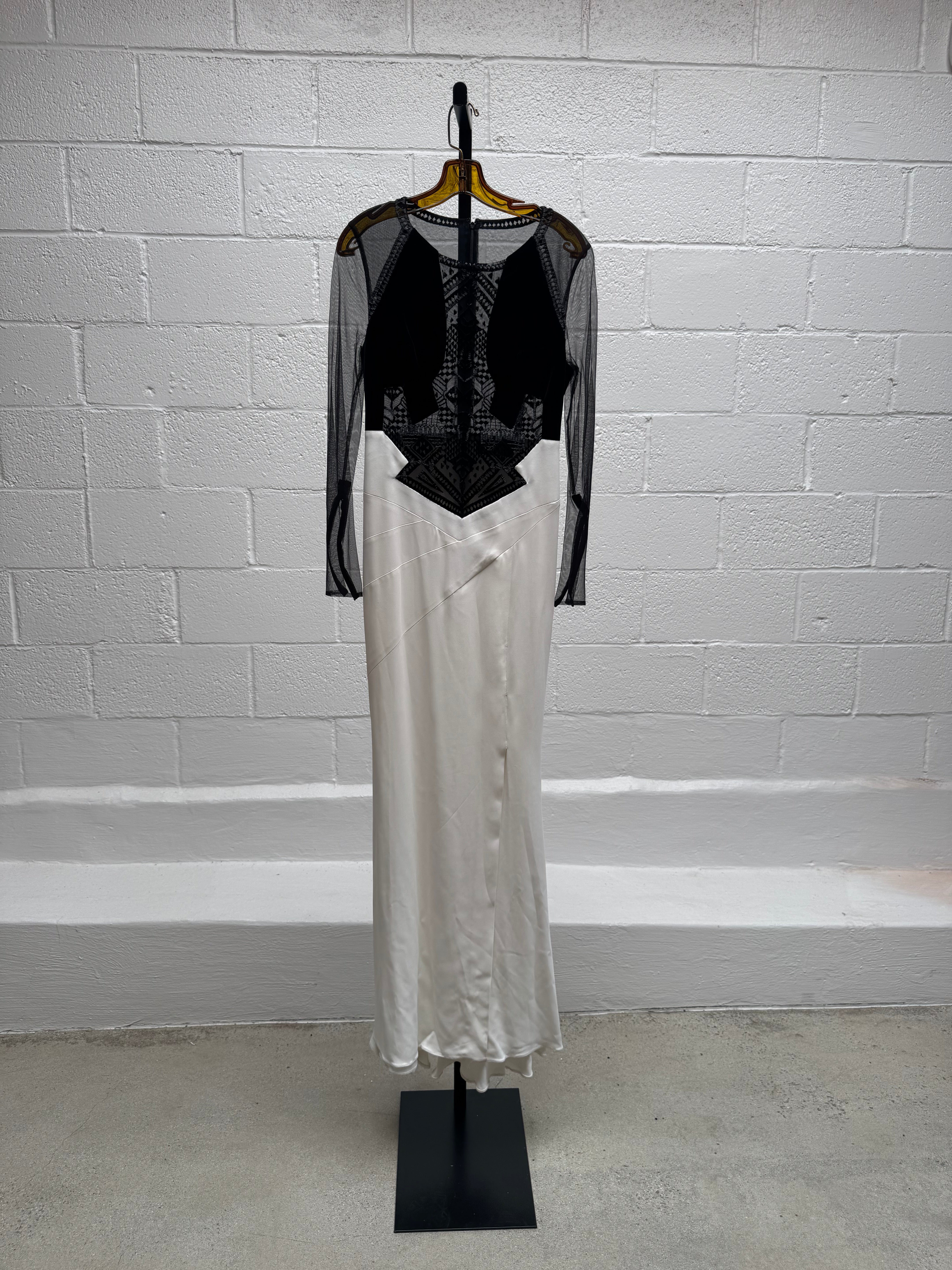 Beaded Dress with Black Bust and White Skirt