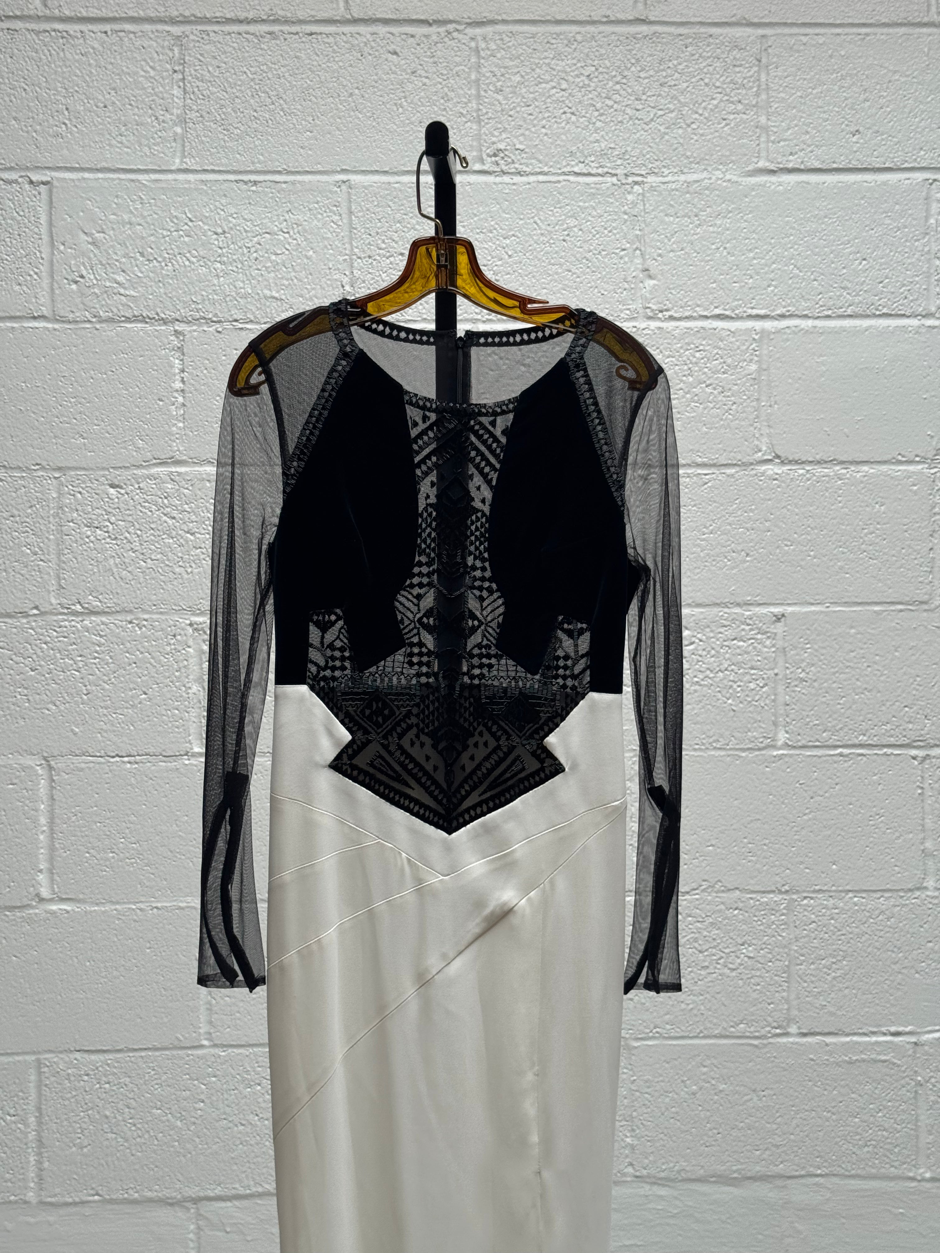 Beaded Dress with Black Bust and White Skirt