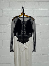 Beaded Dress with Black Bust and White Skirt