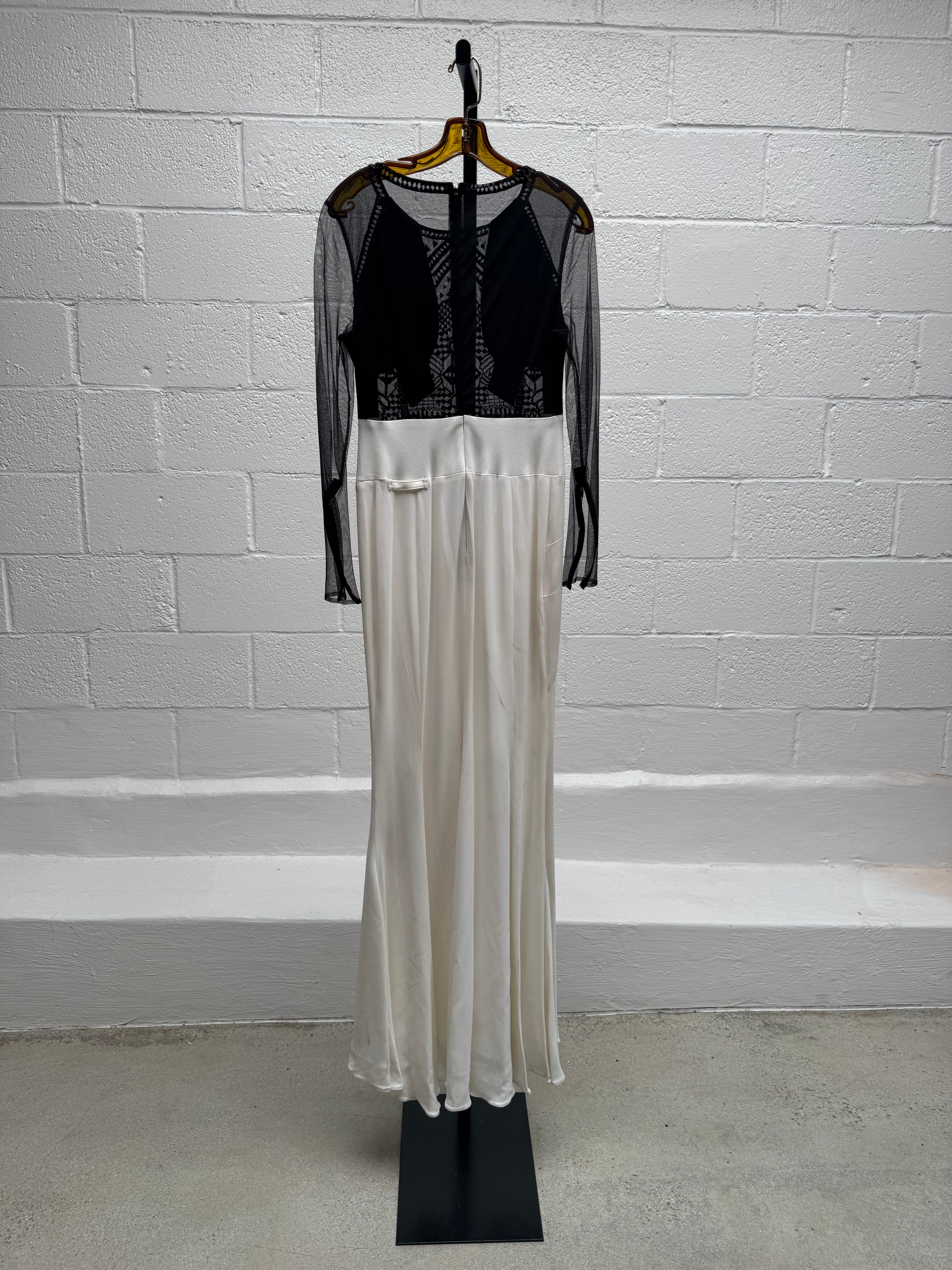 Beaded Dress with Black Bust and White Skirt