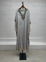 Caftan in Blues with Silver Beaded Neck Details