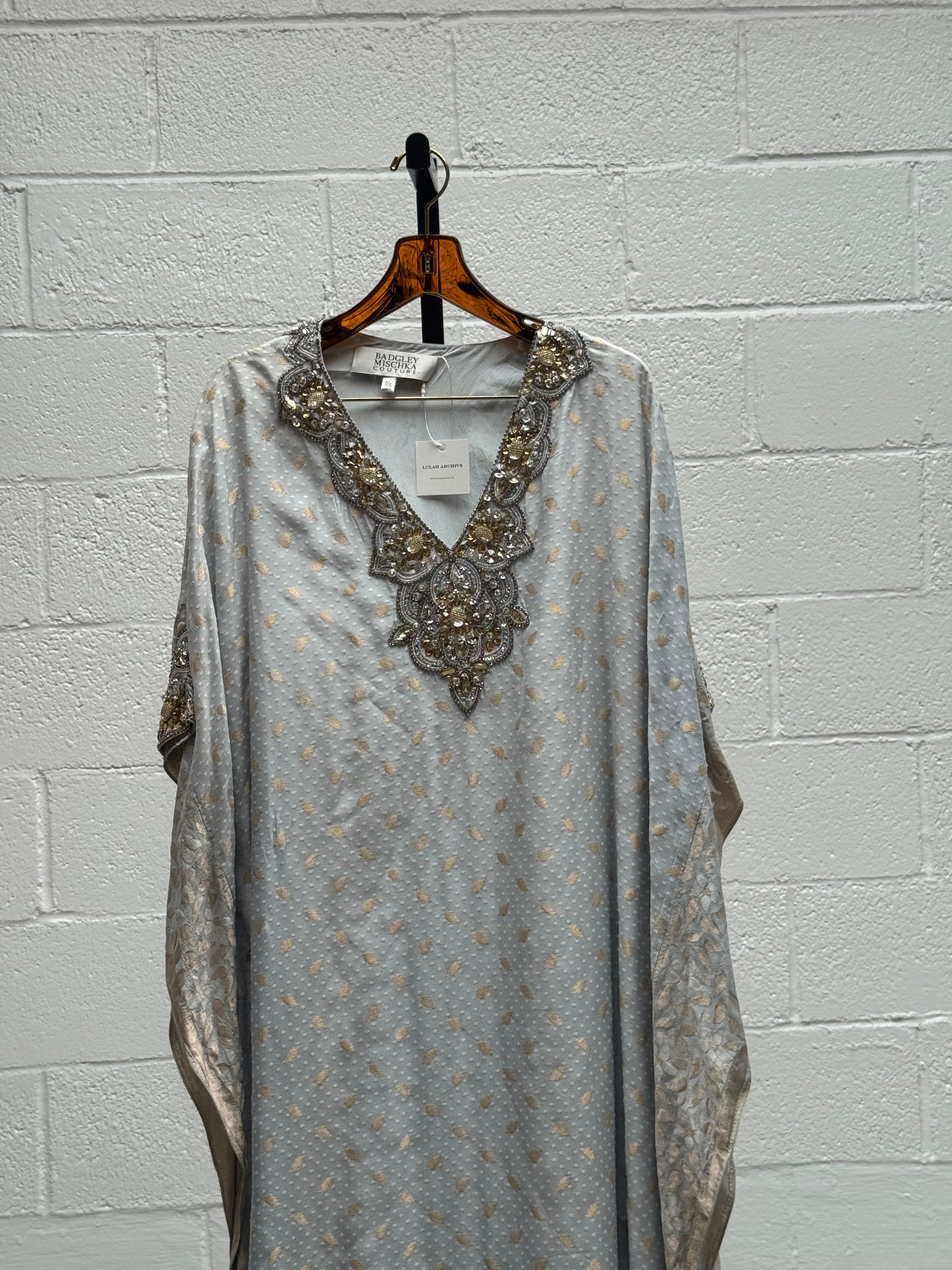 Caftan in Blues with Silver Beaded Neck Details