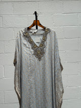 Caftan in Blues with Silver Beaded Neck Details