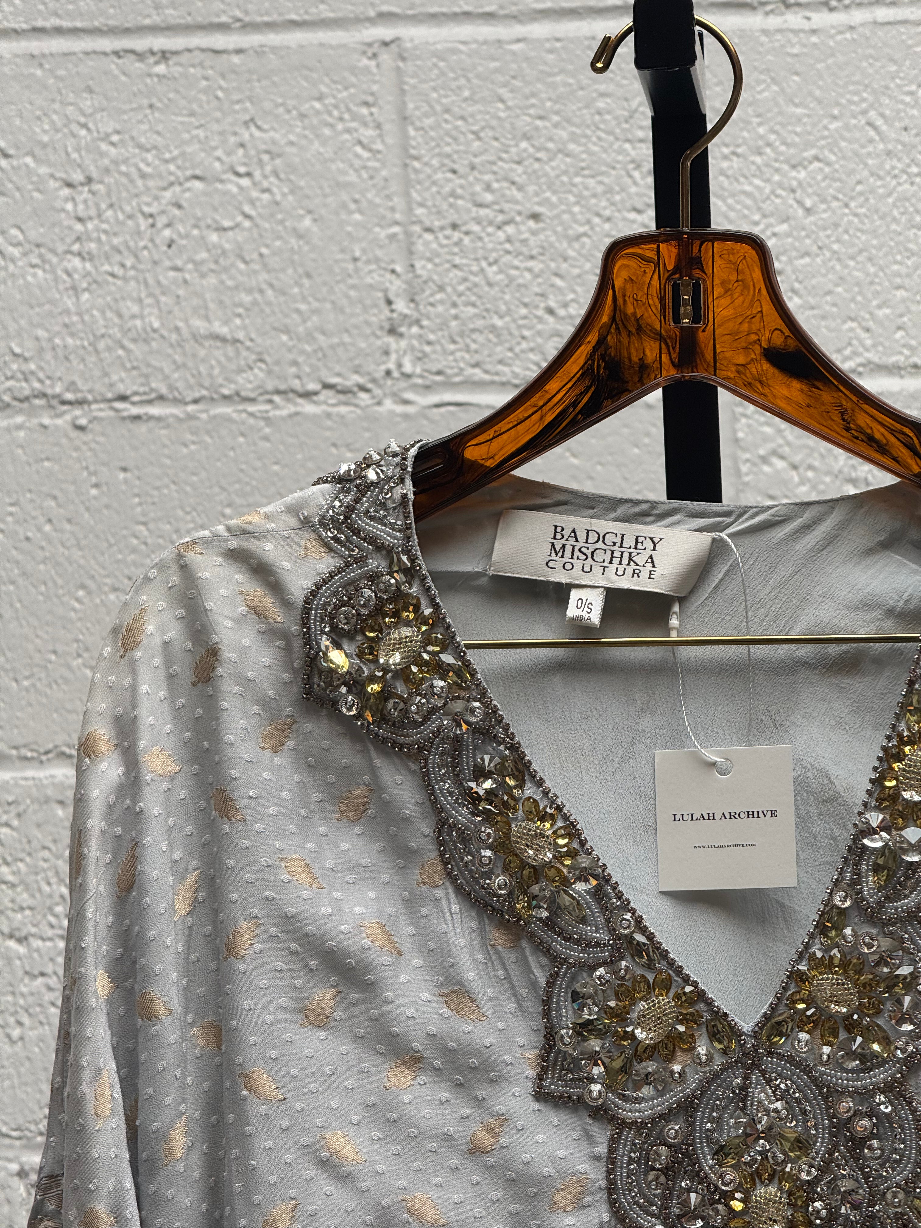 Caftan in Blues with Silver Beaded Neck Details