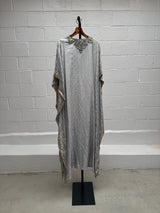 Caftan in Blues with Silver Beaded Neck Details