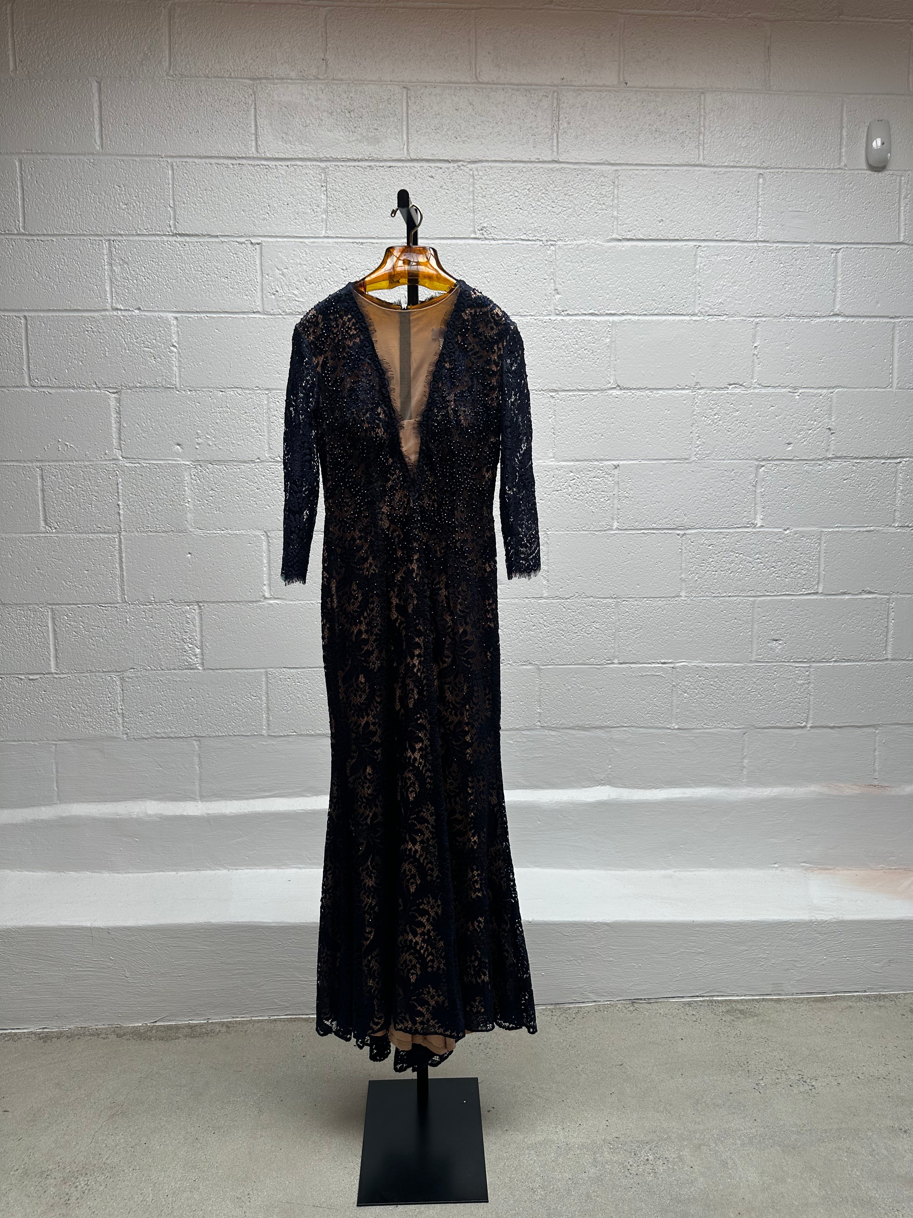 Navy Blue Lace Evening Gown