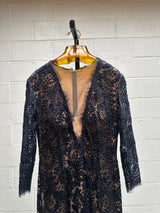 Navy Blue Lace Evening Gown